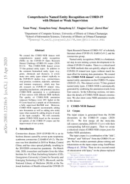 Comprehensive Named Entity Recognition on CORD-19 with Distant or Weak
  Supervision