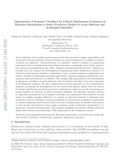 Optimization of Genomic Classifiers for Clinical Deployment: Evaluation
  of Bayesian Optimization to Select Predictive Models of Acute Infection and
  In-Hospital Mortality