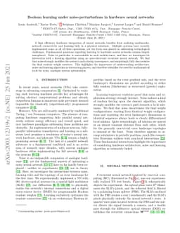 Boolean learning under noise-perturbations in hardware neural networks