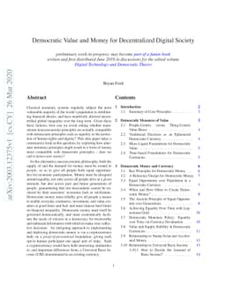 Democratic Value and Money for Decentralized Digital Society