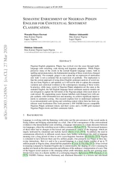 Semantic Enrichment of Nigerian Pidgin English for Contextual Sentiment
  Classification