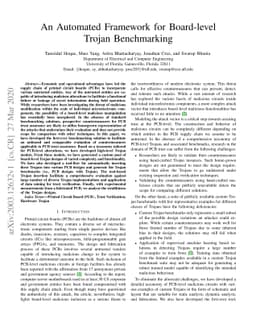 An Automated Framework for Board-level Trojan Benchmarking