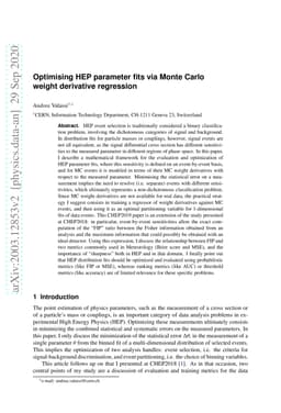 Optimising HEP parameter fits via Monte Carlo weight derivative
  regression