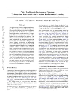 Policy Teaching via Environment Poisoning: Training-time Adversarial
  Attacks against Reinforcement Learning
