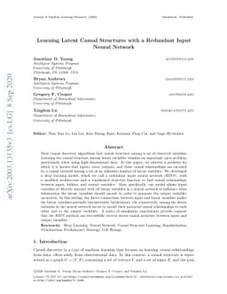 Learning Latent Causal Structures with a Redundant Input Neural Network