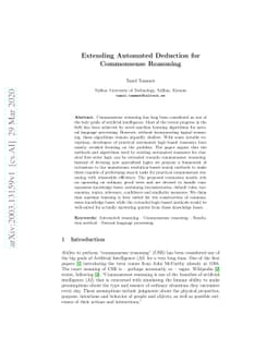 Extending Automated Deduction for Commonsense Reasoning