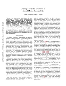 Learning Theory for Estimation of Animal Motion Submanifolds