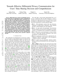 Towards Effective Differential Privacy Communication for Users' Data
  Sharing Decision and Comprehension