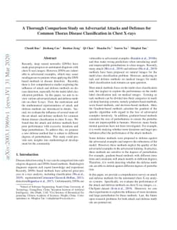 A Thorough Comparison Study on Adversarial Attacks and Defenses for
  Common Thorax Disease Classification in Chest X-rays