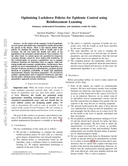 Optimising Lockdown Policies for Epidemic Control using Reinforcement
  Learning