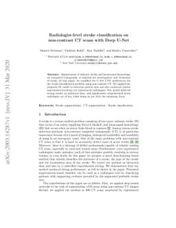 Radiologist-level stroke classification on non-contrast CT scans with
  Deep U-Net