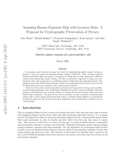 Assessing Disease Exposure Risk with Location Data: A Proposal for
  Cryptographic Preservation of Privacy