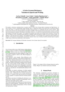 A Swiss German Dictionary: Variation in Speech and Writing