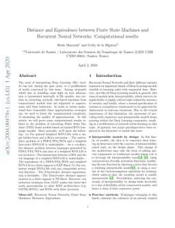 Distance and Equivalence between Finite State Machines and Recurrent
  Neural Networks: Computational results