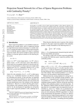Projection Neural Network for a Class of Sparse Regression Problems with
  Cardinality Penalty