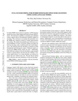 Full-Sum Decoding for Hybrid HMM based Speech Recognition using LSTM
  Language Model