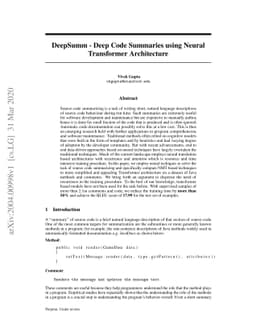 DeepSumm -- Deep Code Summaries using Neural Transformer Architecture