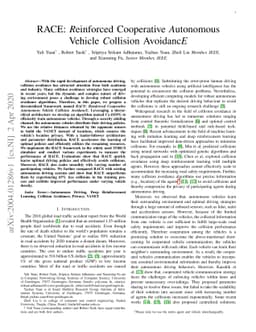 RACE: Reinforced Cooperative Autonomous Vehicle Collision AvoidancE
