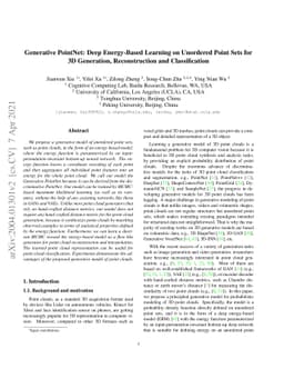 Generative PointNet: Deep Energy-Based Learning on Unordered Point Sets
  for 3D Generation, Reconstruction and Classification