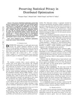 Preserving Statistical Privacy in Distributed Optimization