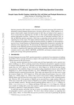Reinforced Multi-task Approach for Multi-hop Question Generation