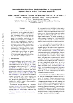 Semantics of the Unwritten: The Effect of End of Paragraph and Sequence
  Tokens on Text Generation with GPT2