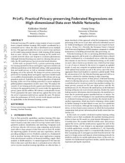 PrivFL: Practical Privacy-preserving Federated Regressions on
  High-dimensional Data over Mobile Networks
