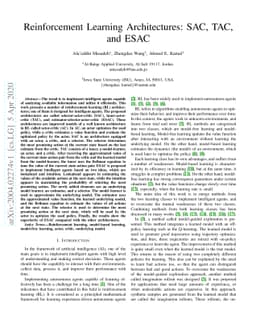 Reinforcement Learning Architectures: SAC, TAC, and ESAC