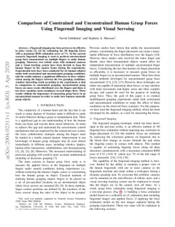 Comparison of Constrained and Unconstrained Human Grasp Forces Using
  Fingernail Imaging and Visual Servoing