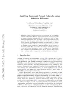 Verifying Recurrent Neural Networks using Invariant Inference