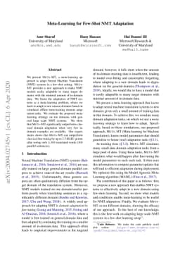 Meta-Learning for Few-Shot NMT Adaptation