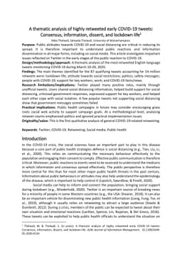 A thematic analysis of highly retweeted early COVID -19 tweets:
  Consensus, information, dissent, and lockdown life