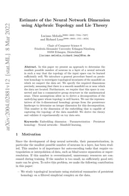 Estimate of the Neural Network Dimension using Algebraic Topology and
  Lie Theory
