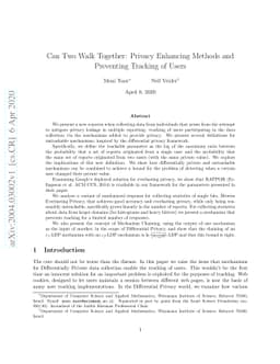 Can Two Walk Together: Privacy Enhancing Methods and Preventing Tracking
  of Users