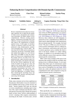 Enhancing Review Comprehension with Domain-Specific Commonsense