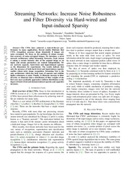 Streaming Networks: Increase Noise Robustness and Filter Diversity via
  Hard-wired and Input-induced Sparsity