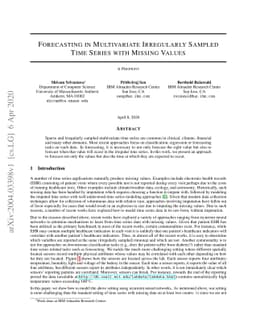 Forecasting in multivariate irregularly sampled time series with missing
  values