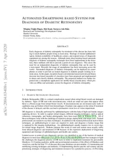 Automated Smartphone based System for Diagnosis of Diabetic Retinopathy