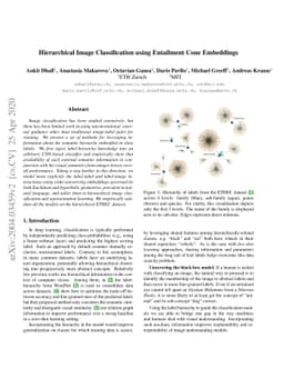 Hierarchical Image Classification using Entailment Cone Embeddings
