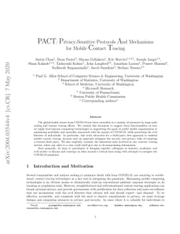 PACT: Privacy Sensitive Protocols and Mechanisms for Mobile Contact
  Tracing