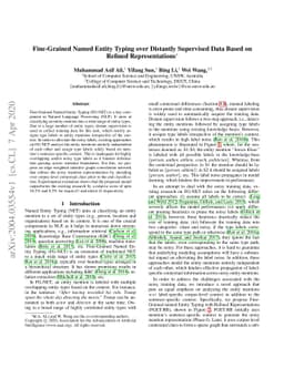 Fine-Grained Named Entity Typing over Distantly Supervised Data Based on
  Refined Representations