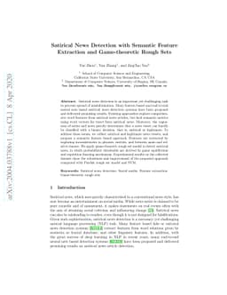 Satirical News Detection with Semantic Feature Extraction and
  Game-theoretic Rough Sets