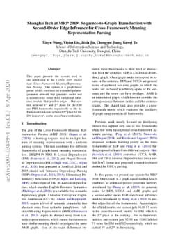 ShanghaiTech at MRP 2019: Sequence-to-Graph Transduction with
  Second-Order Edge Inference for Cross-Framework Meaning Representation
  Parsing