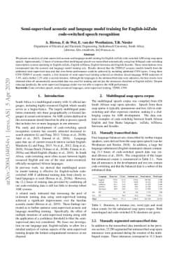 Semi-supervised acoustic and language model training for English-isiZulu
  code-switched speech recognition