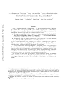 An Improved Cutting Plane Method for Convex Optimization, Convex-Concave
  Games and its Applications