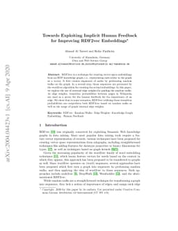 Towards Exploiting Implicit Human Feedback for Improving RDF2vec
  Embeddings