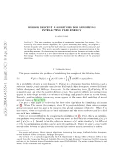 Mirror Descent Algorithms for Minimizing Interacting Free Energy