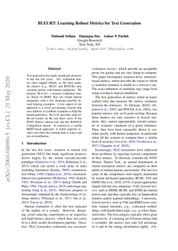 BLEURT: Learning Robust Metrics for Text Generation