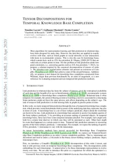 Tensor Decompositions for temporal knowledge base completion