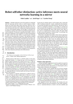Robot self/other distinction: active inference meets neural networks
  learning in a mirror